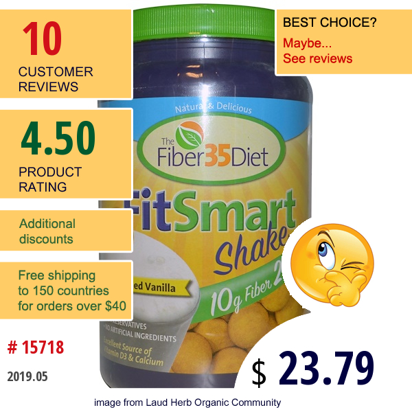 Renew Life, The Fiber 35 Diet, Fitsmart Shake, Old-Fashioned Vanilla, 1 Lb 5 Oz (595 G)  