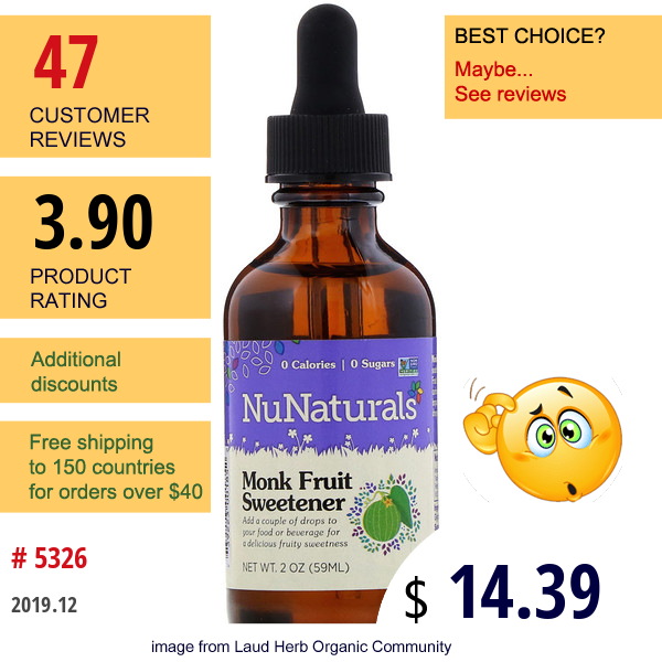 Nunaturals, Monk Fruit Sweetener, 2 Oz (59 Ml)
