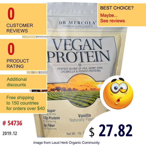 Dr. Mercola, Premium Supplements, Vegan Protein, Vanilla, 1 Lb 5 Oz (690 G)  