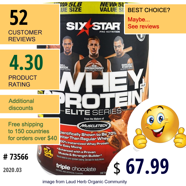 Six Star, Elite Series, 100% Whey Protein Plus, Triple Chocolate, 5.00 Lbs (2.27 Kg)  