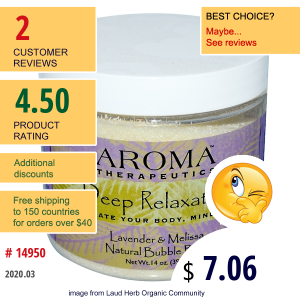 Abra Therapeutics, Natural Bubble Bath, Deep Relaxation, Lavender And Melissa, 14 Oz (397 G)  