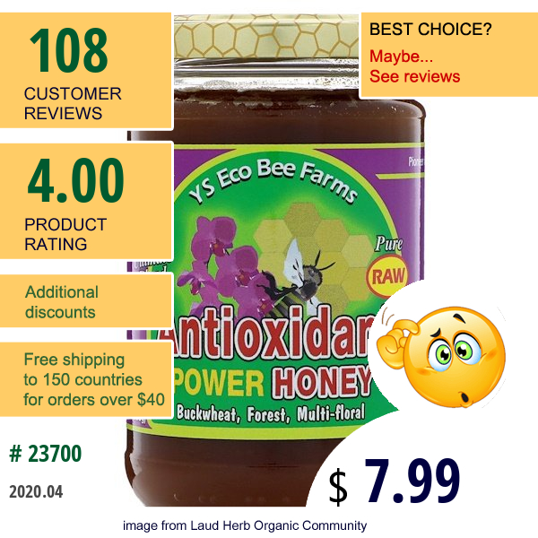 Y.s. Eco Bee Farms, Antioxidant Power Honey, 13.5 Oz (383 G)