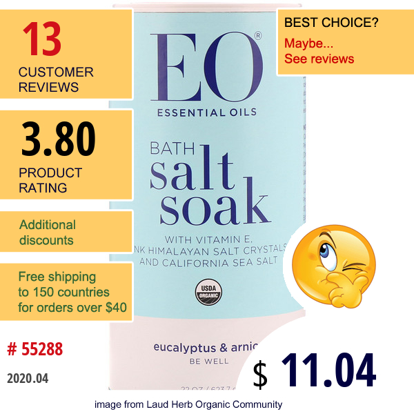 Eo Products, Bath Salt Soak, Eucalyptus & Arnica, 1.4 Lbs (623.7 G)  