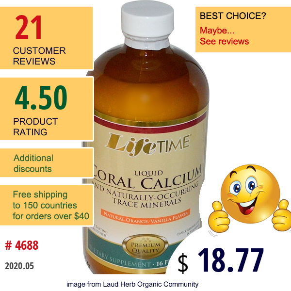 Lifetime Vitamins, Liquid Coral Calcium And Naturally-Occurring Trace Minerals, Natural Orange/Vanilla Flavor, 16 Fl Oz (473 Ml)  