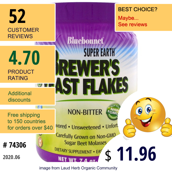 Bluebonnet Nutrition, Super Earth, Brewer'S Yeast Flakes, 7.4 Oz (210 G)  