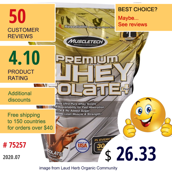 Muscletech, Premium 100% Whey Isolate Plus, Rich Chocolate, 3.00 Lbs (1.36 Kg)  