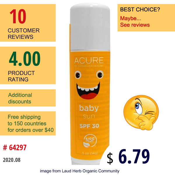 Acure, Baby Sun, Spf 30, .5 Oz (14 G)  