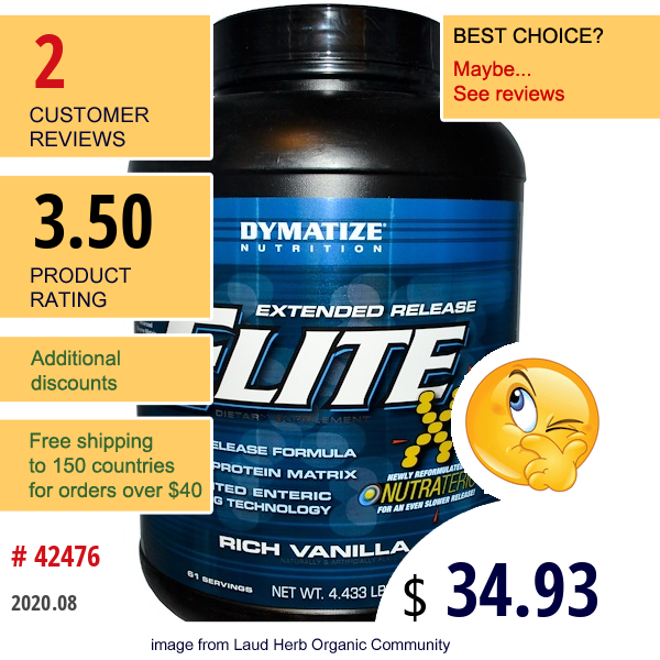 Dymatize Nutrition, Elite Xt, Extended Release Multi-Protein Matrix, Rich Vanilla, 4.433 Lbs (2,010 G)  