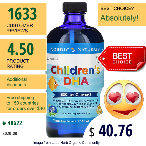 Nordic Naturals, Children'S Dha, Ages 1-6, Strawberry, 530 Mg, 16 Fl Oz (473 Ml)