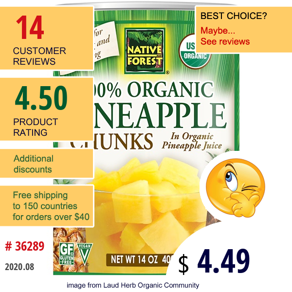 Native Forest, Edward & Sons, Native Forest, 100% Organic Pineapple Chunks, 14 Oz (400 G)  