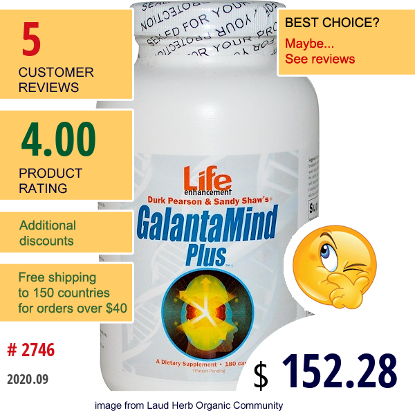 Life Enhancement, Durk Pearson & Sandy Shaw'S, Galantamind Plus, 180 Capsules  