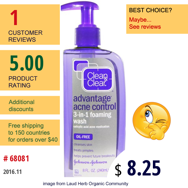 Clean & Clear, Advanced Acne Control 3-In-1 Foaming Wash, 8 Fl Oz (240 Ml)