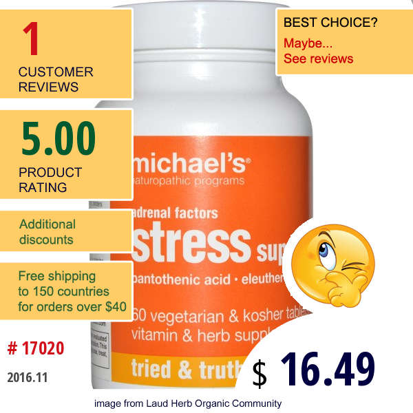 Michaels Naturopathic, Adrenal Factors, Stress Support, 60 Veggie Tabs