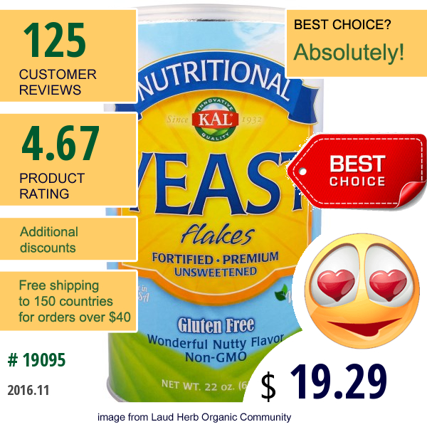 Kal, Nutritional Yeast Flakes, Unsweetened, 22 Oz (624 G) Kal, Nutritional Yeast Flakes, Unsweetened, 22 Oz (624 G)