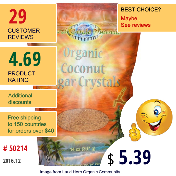 Earth Circle Organics, Coconut Sugar Crystals, 14 Oz (397 G)