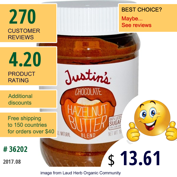 Justins Nut Butter, Chocolate Hazelnut Butter Blend, 16 Oz (454 G)