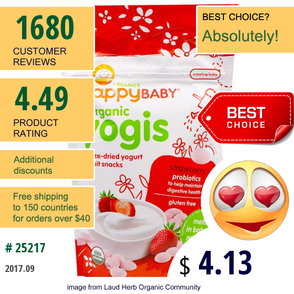 Nurture Inc. (Happy Baby), Organic Yogis, Freeze Dried Yogurt & Fruit Snacks, Strawberry, 1 Oz (28 G)