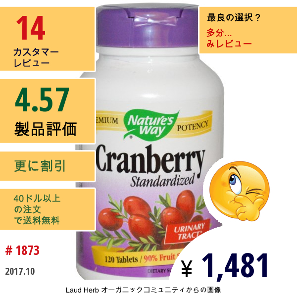 Natures Way, クランベリー, 標準化, 120 錠