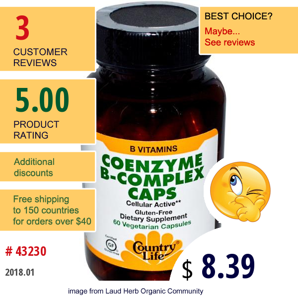 Country Life, Coenzyme B-Complex Caps, 60 Veggie Caps  