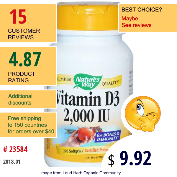 Natures Way, Vitamin D3, 2,000 Iu, 240 Softgels