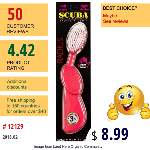 Radius, Scuba Toothbrush, Soft, Right, 1 Toothbrush  