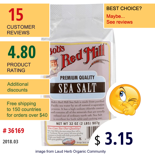 Bobs Red Mill, Sea Salt, 32 Oz (907 G)  