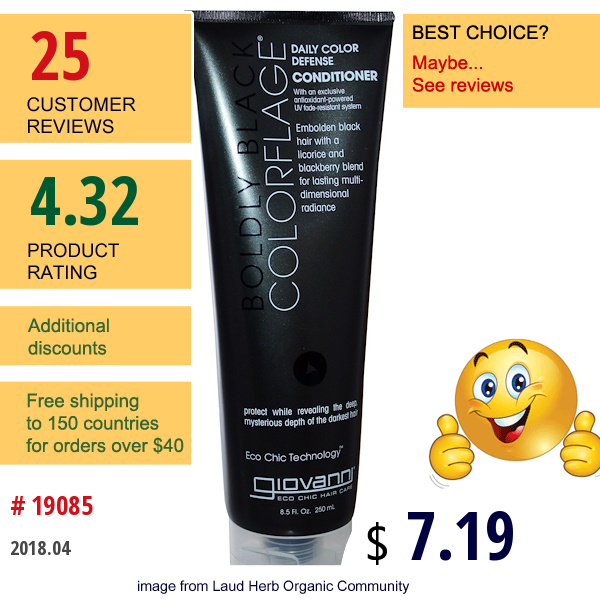 Giovanni, Boldly Black Colorflage, Daily Color Defense Conditioner, 8.5 Fl Oz (250 Ml)  