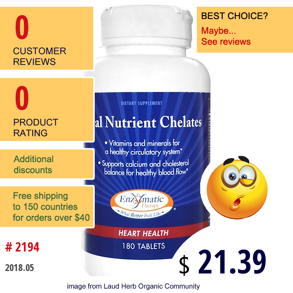 Enzymatic Therapy, Oral Nutrient Chelates, Heart Health, 180 Tablets Enzymatic Therapy, Oral Nutrient Chelates, Heart Health, 180 Tablets