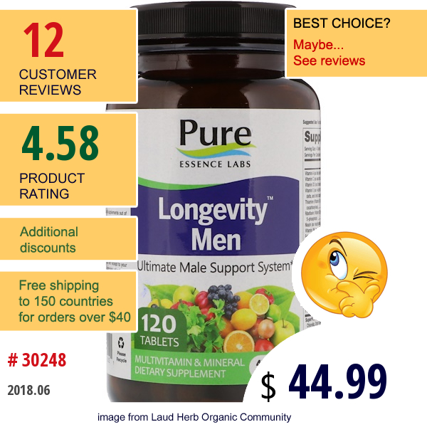 Pure Essence, Longevity Men, 120 Tablets