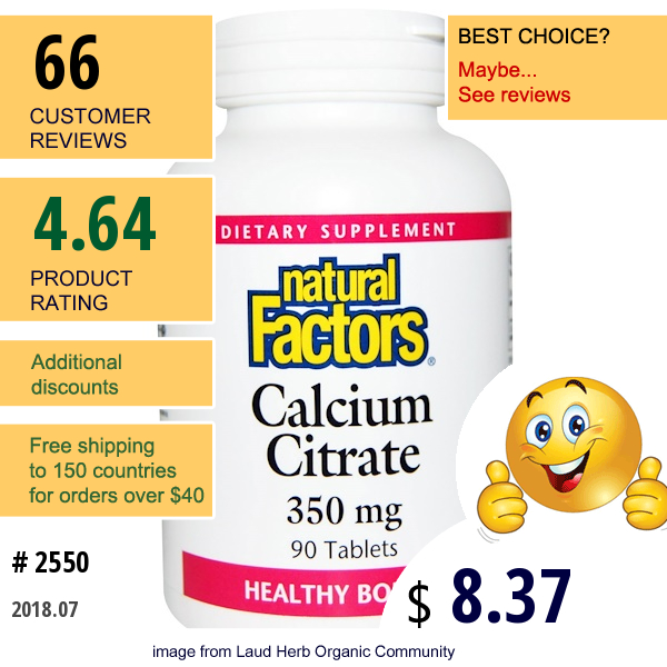 Natural Factors, Calcium Citrate, 350 Mg, 90 Tablets