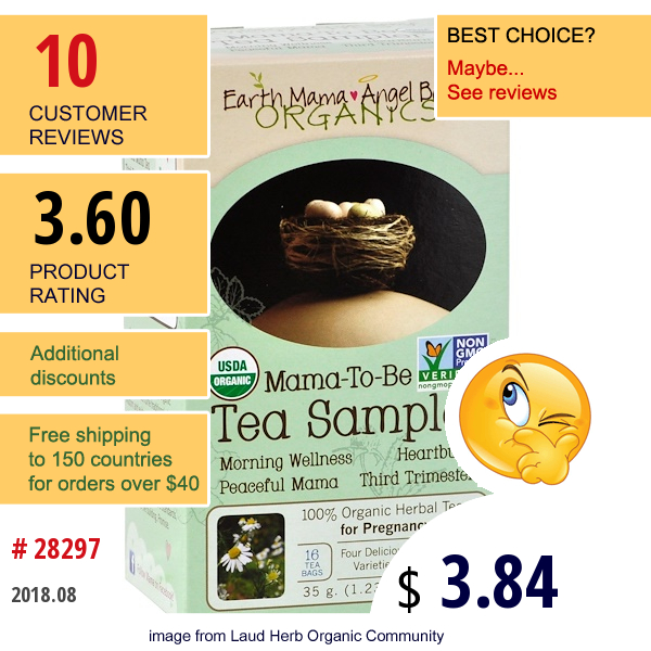 Earth Mama, Organics, Mama-To-Be Tea Sampler, Caffeine Free, 16 Tea Bags, 1.23 Oz (35 G)  