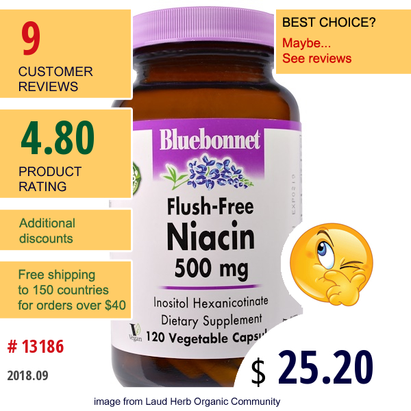 Bluebonnet Nutrition, Flush-Free Niacin, 500 Mg, 120 Veggie Caps
