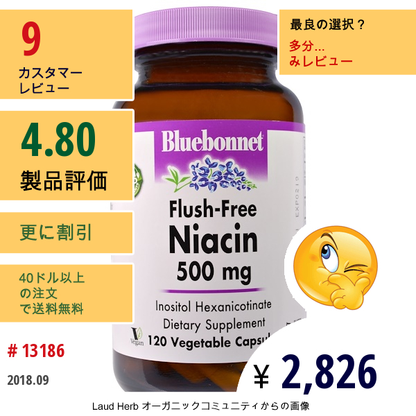 Bluebonnet Nutrition, フラッシュフリーナイアシン、500 Mg、120ベジキャップ