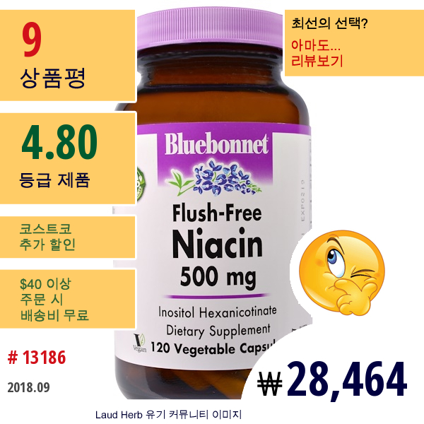 Bluebonnet Nutrition, 플러시없는 니아신, 500 Mg, 120 베지캡