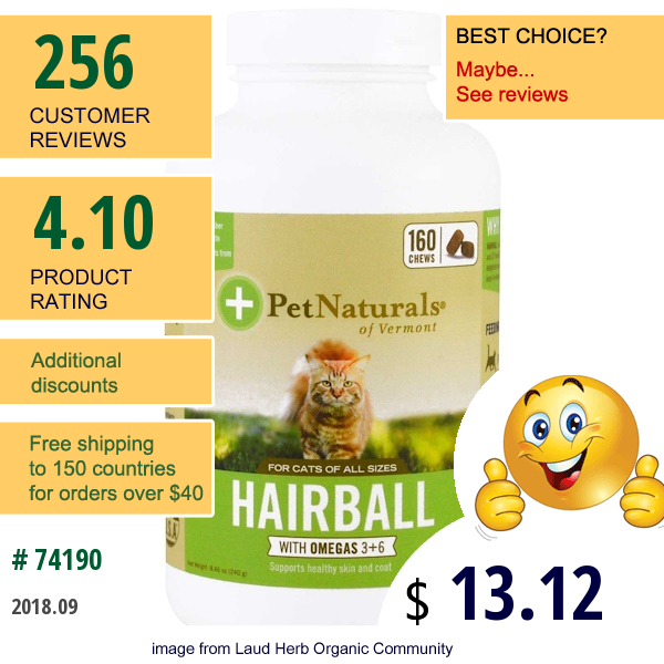 Pet Naturals Of Vermont, Hairball For Cats, 160 Chews