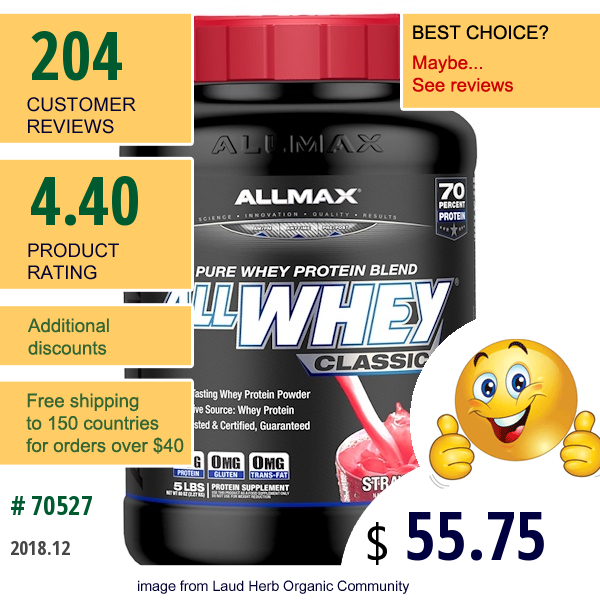 Allmax Nutrition, Allwhey Classic, 100% Whey Protein, Strawberry, 5 Lbs (2.27 Kg)