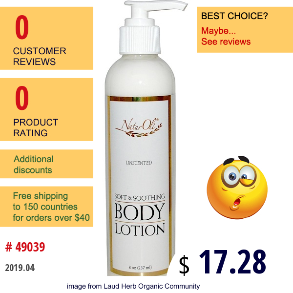 Naturoli, Soft & Soothing, Body Lotion, Unscented, 8 Oz (237 Ml)  