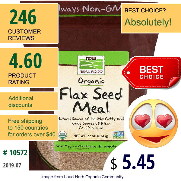Now Foods, Real Food, Organic, Flax Seed Meal, 1.4 Lbs (624 G)