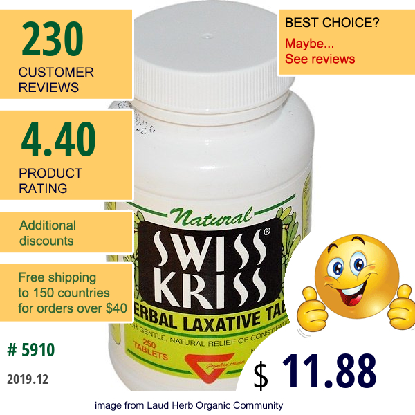 Modern Products, Swiss Kriss, Herbal Laxative Tabs, 250 Tablets  