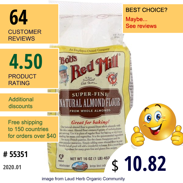 Bob'S Red Mill, Natural Almond Flour, Super Fine, 16 Oz (453 G)  