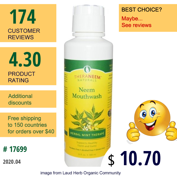 Organix South, Theraneem Naturals, Herbal Mint Therapé, Neem Mouthwash, 16 Fl Oz (480 Ml)