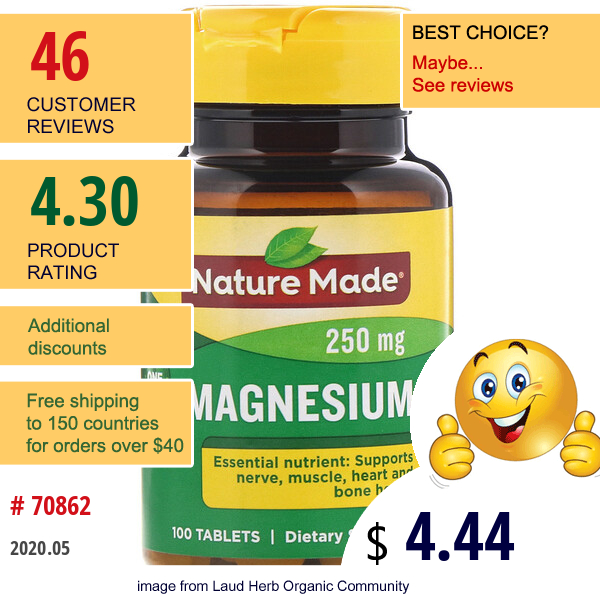 Nature Made, Magnesium, 250 Mg, 100 Tablets