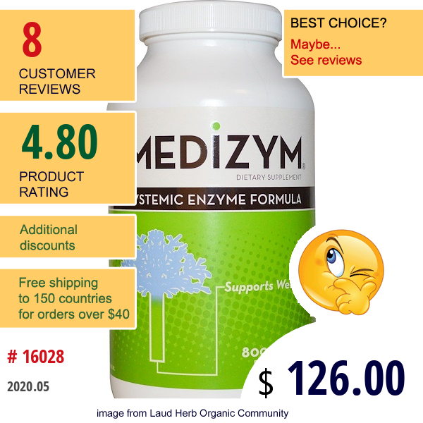 Naturally Vitamins, Medizym, Systemic Enzyme Formula, 800 Tablets  