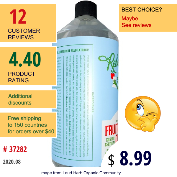 Rebel Green, Fruit & Veggie Clean, 32 Fl Oz (1000 Ml)  