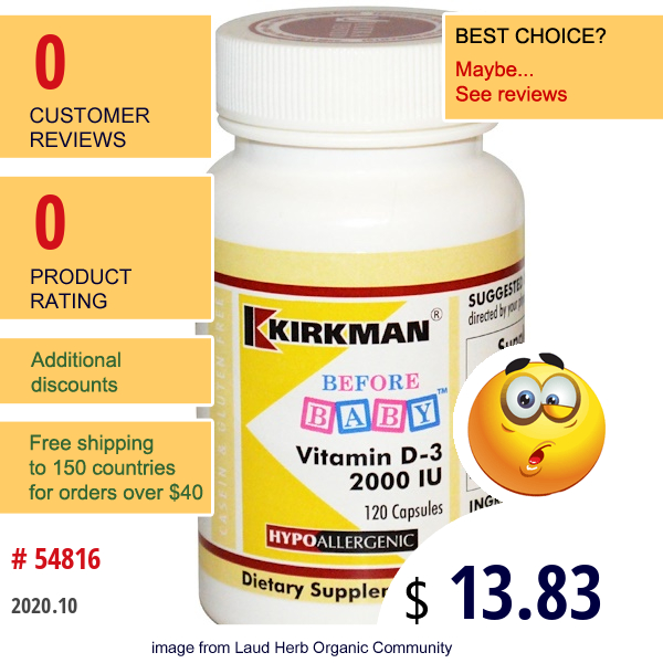 Kirkman Labs, Before Baby, Vitamin D3, 2000 Iu, 120 Capsules  