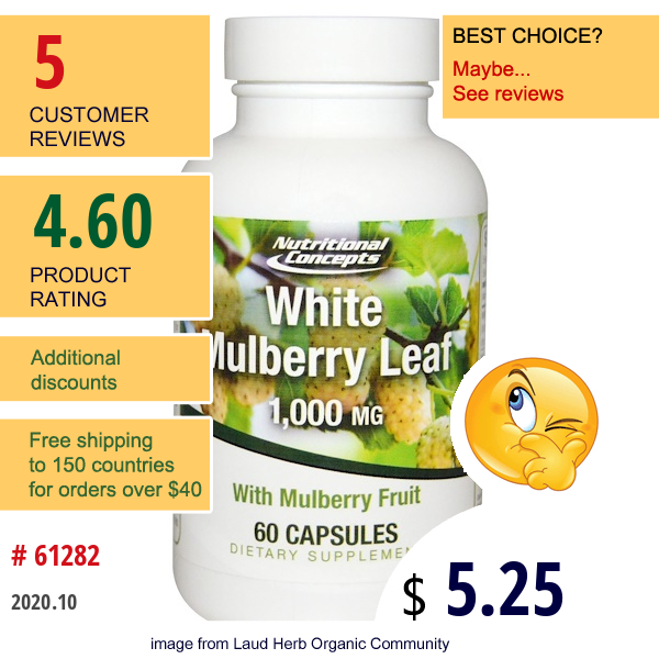 Nuco, White Mulberry Leaf, 1,000 Mg, 60 Capsules  