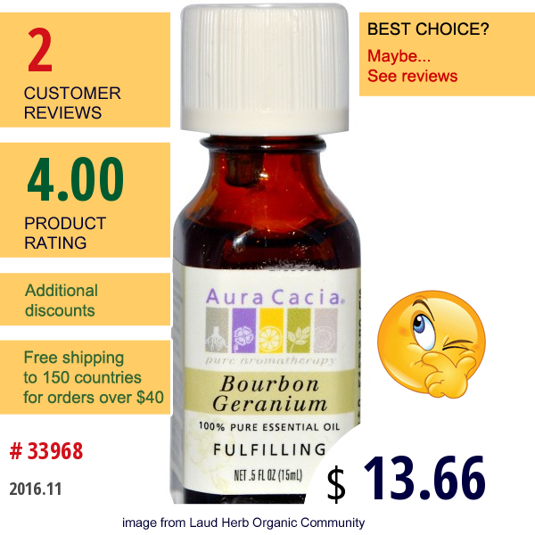 Aura Cacia, Bourbon Geranium, Fulfilling, .5 Fl Oz (15 Ml)  