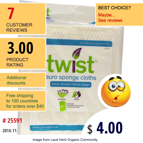 Twist, Euro Sponge Cloths, 3 Cloths