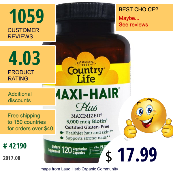 Country Life, Maxi Hair Plus, 120 Veggie Caps