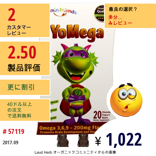 Vitamin Friends, Yomegaフラックスシード、チョコレート・ヨーグルトベア 20 個